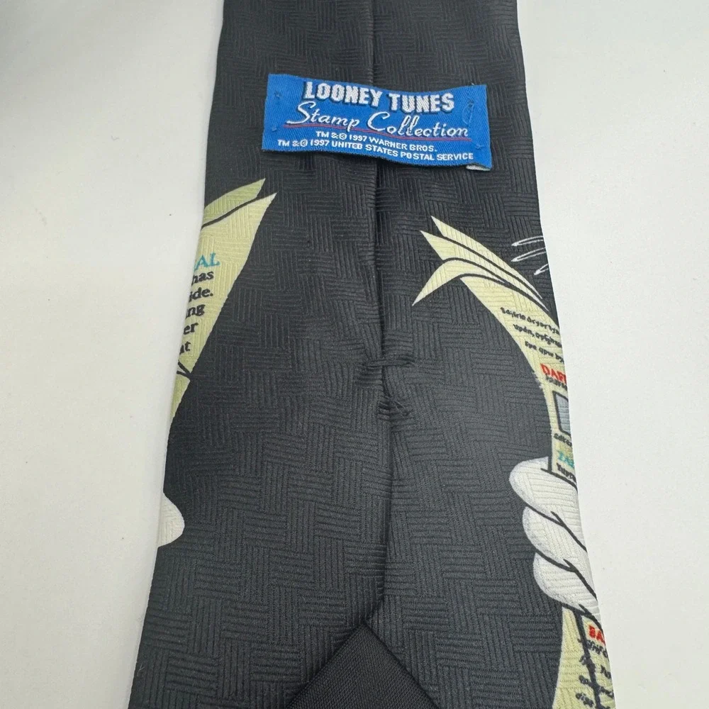 Looney Tunes OS Necktie Mens Black Bugs Bunny Stamp Collection Vintage 1997 ACME